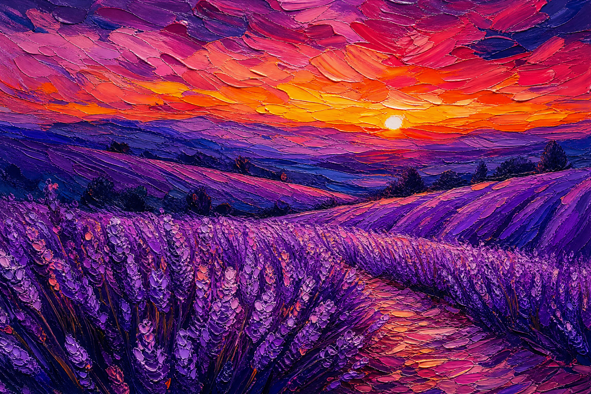 Lavender Dreams Beneath a Fiery Sky - The One Stop Ultra HD Digital Art & Print Shop